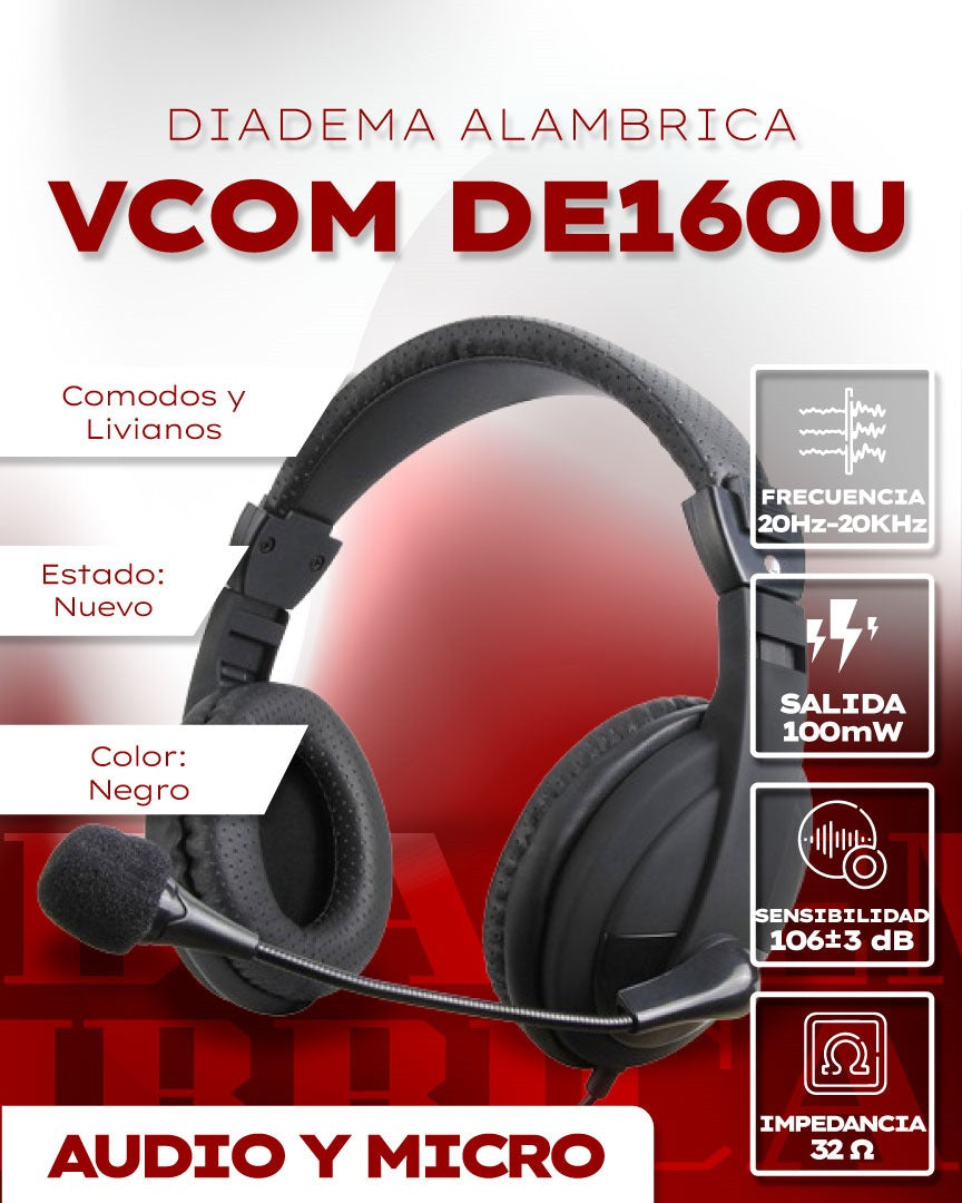 Diadema alámbrica Vcom DE160U con micrófono