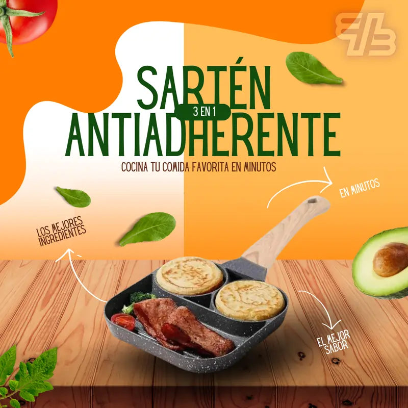 CookMaster® 🍳¡Cocina más, limpia menos!🍴Sartén Antiadherente de 3 Puestos👨🍳