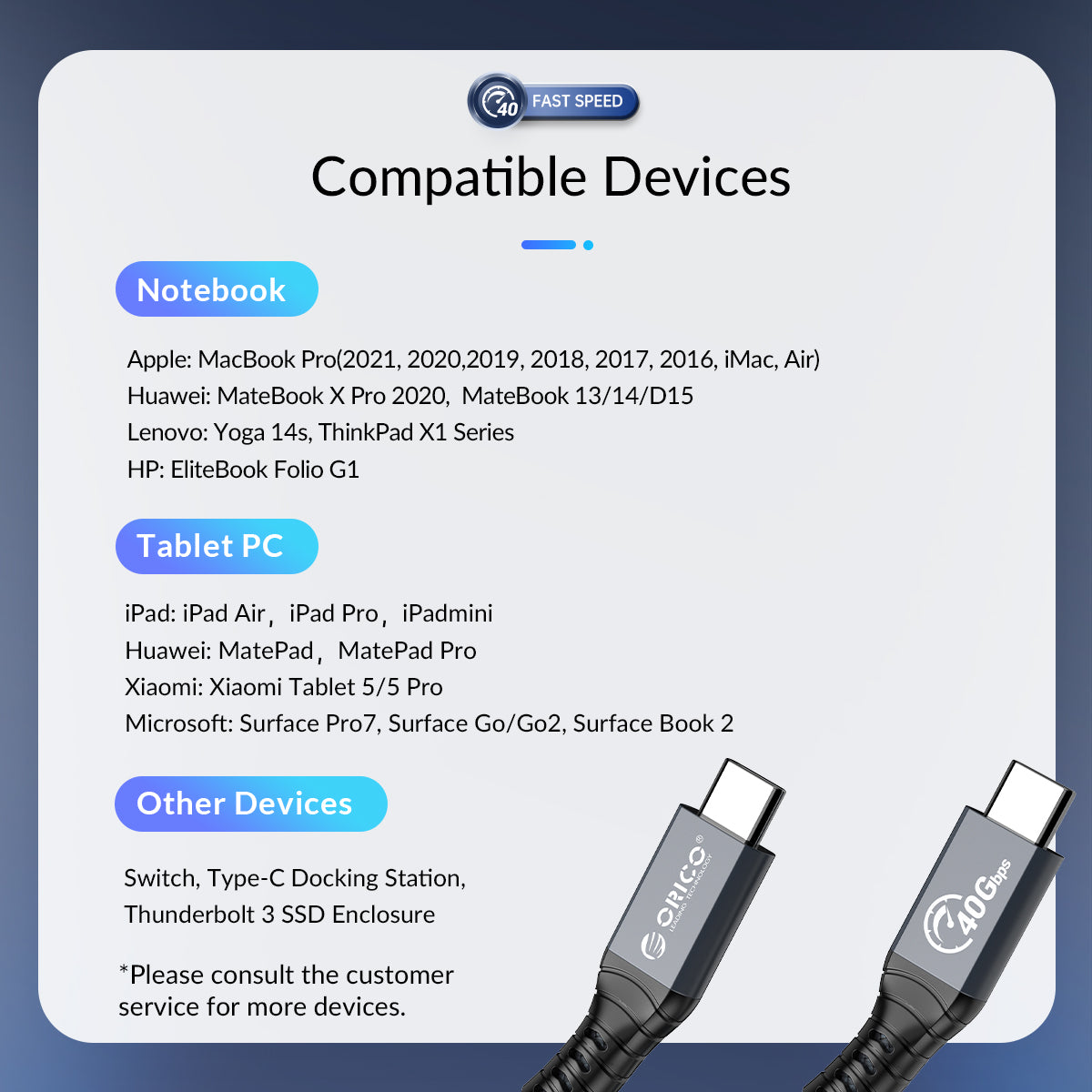 Cable de datos Thunderbolt 4 ORICO