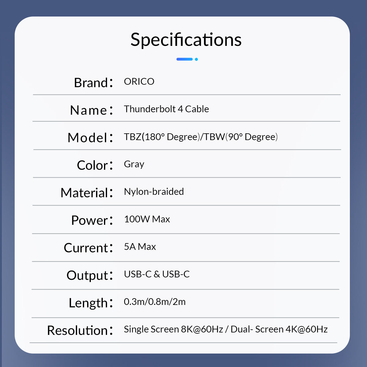 Cable de datos Thunderbolt 4 ORICO